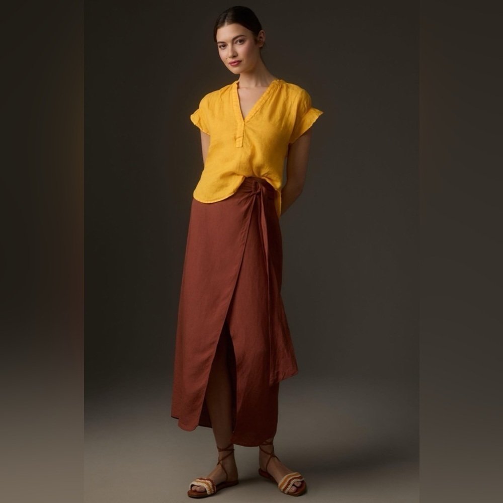 NWT Size L -The Tatum Flutter-Sleeve Blouse by Pilcro 100% Linen